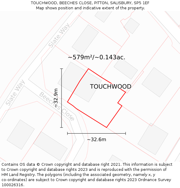 TOUCHWOOD, BEECHES CLOSE, PITTON, SALISBURY, SP5 1EF: Plot and title map