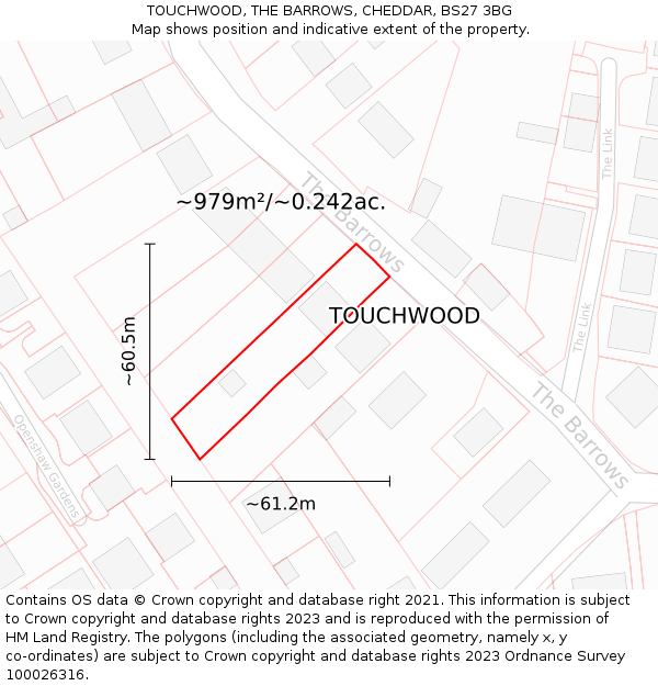 TOUCHWOOD, THE BARROWS, CHEDDAR, BS27 3BG: Plot and title map