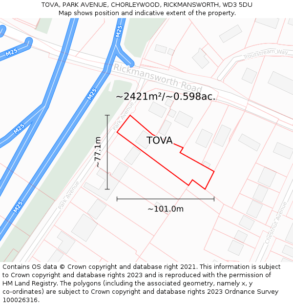 TOVA, PARK AVENUE, CHORLEYWOOD, RICKMANSWORTH, WD3 5DU: Plot and title map