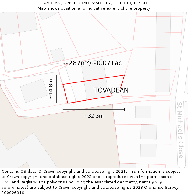 TOVADEAN, UPPER ROAD, MADELEY, TELFORD, TF7 5DG: Plot and title map