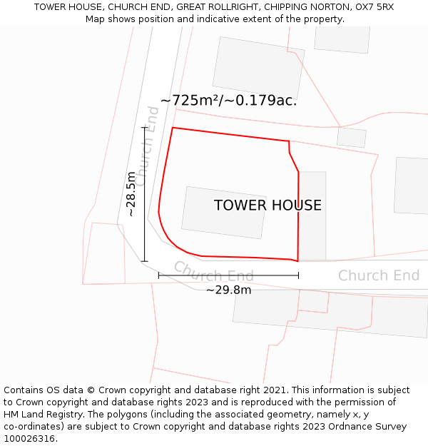 TOWER HOUSE, CHURCH END, GREAT ROLLRIGHT, CHIPPING NORTON, OX7 5RX: Plot and title map
