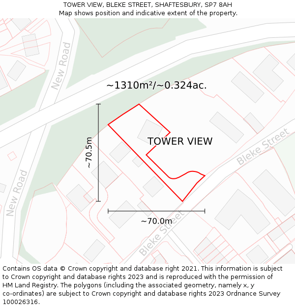 TOWER VIEW, BLEKE STREET, SHAFTESBURY, SP7 8AH: Plot and title map
