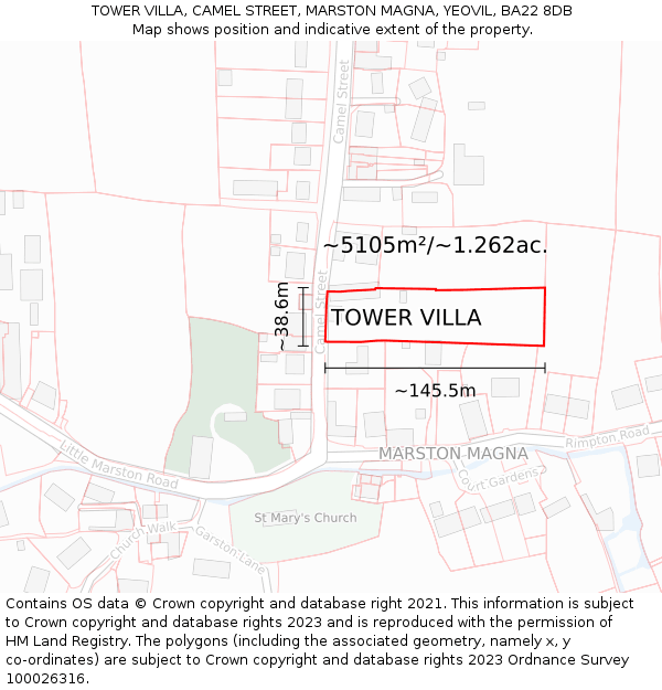 TOWER VILLA, CAMEL STREET, MARSTON MAGNA, YEOVIL, BA22 8DB: Plot and title map