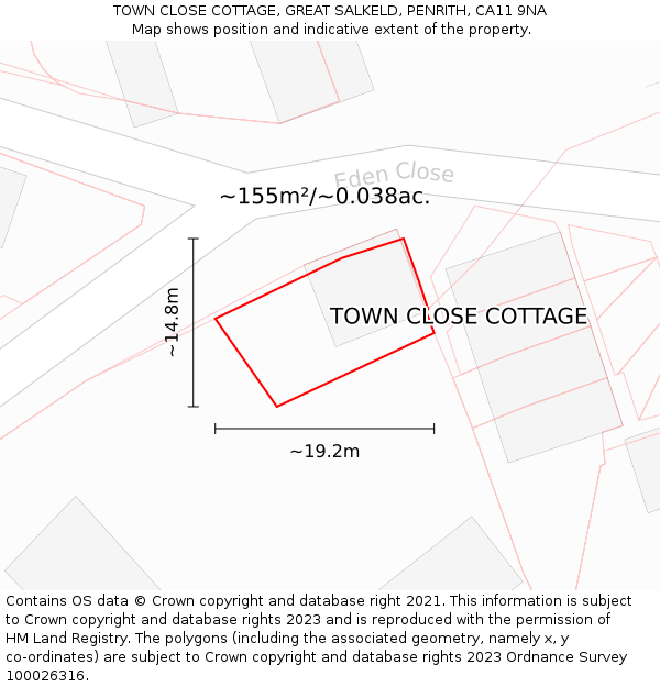 TOWN CLOSE COTTAGE, GREAT SALKELD, PENRITH, CA11 9NA: Plot and title map