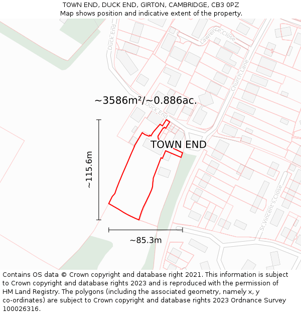 TOWN END, DUCK END, GIRTON, CAMBRIDGE, CB3 0PZ: Plot and title map