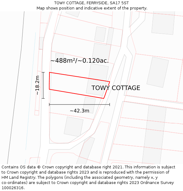 TOWY COTTAGE, FERRYSIDE, SA17 5ST: Plot and title map