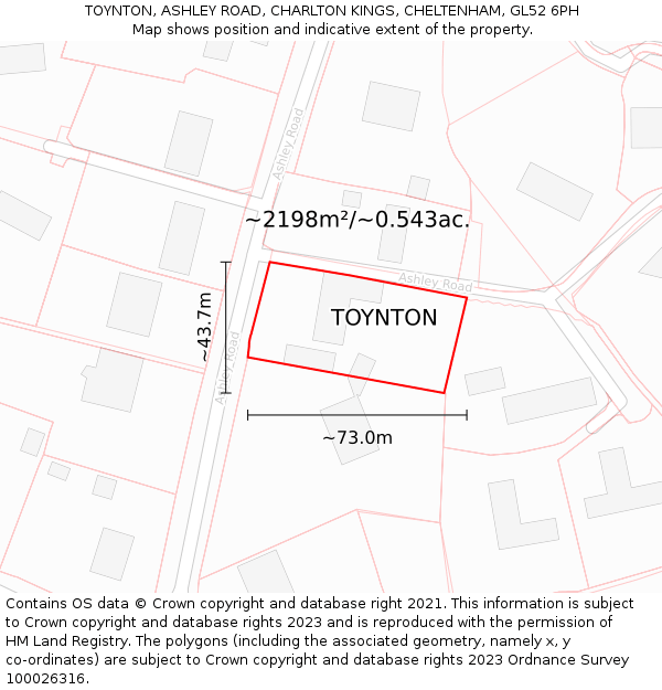 TOYNTON, ASHLEY ROAD, CHARLTON KINGS, CHELTENHAM, GL52 6PH: Plot and title map