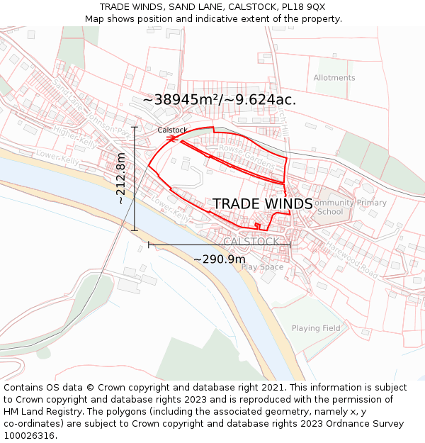 TRADE WINDS, SAND LANE, CALSTOCK, PL18 9QX: Plot and title map