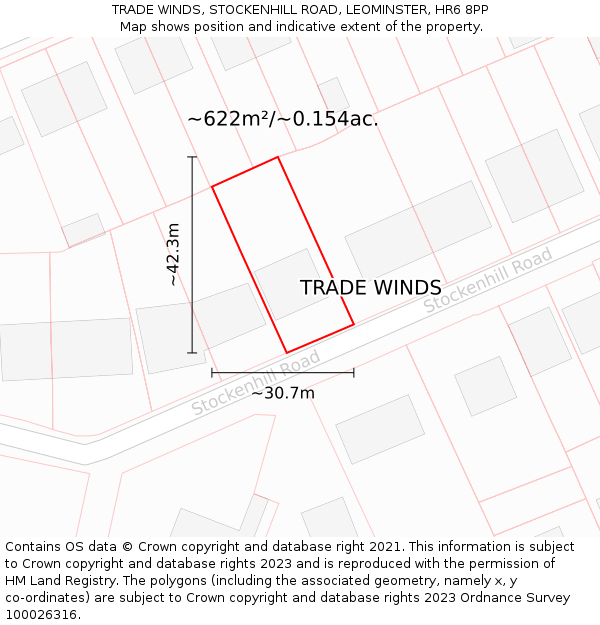 TRADE WINDS, STOCKENHILL ROAD, LEOMINSTER, HR6 8PP: Plot and title map