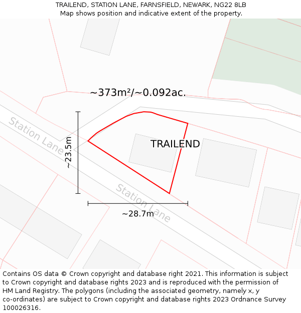 TRAILEND, STATION LANE, FARNSFIELD, NEWARK, NG22 8LB: Plot and title map