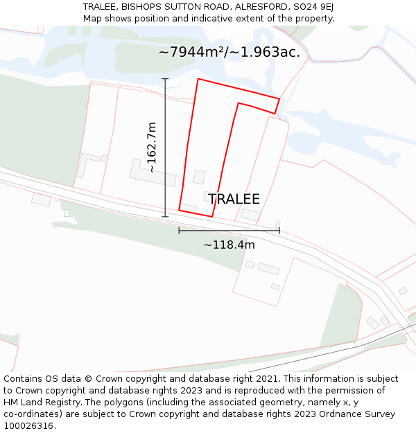 TRALEE, BISHOPS SUTTON ROAD, ALRESFORD, SO24 9EJ: Plot and title map
