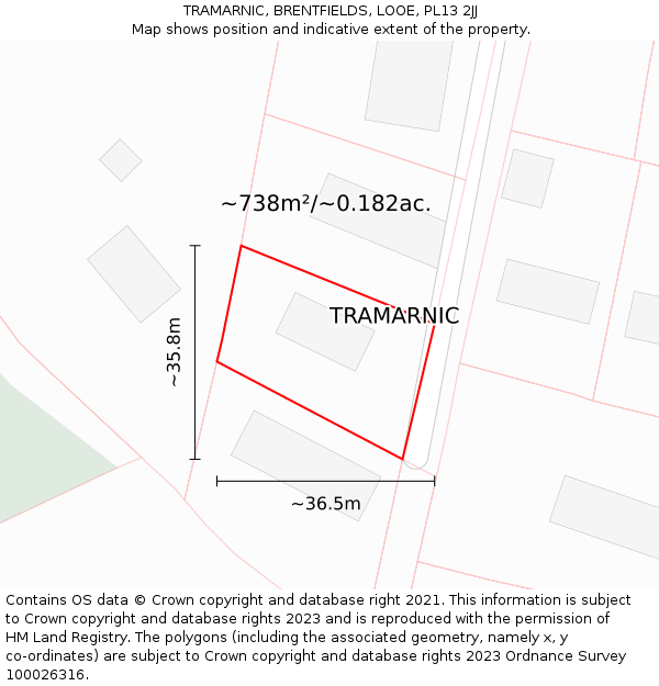 TRAMARNIC, BRENTFIELDS, LOOE, PL13 2JJ: Plot and title map