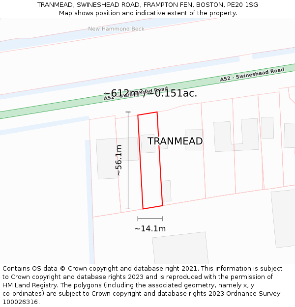 TRANMEAD, SWINESHEAD ROAD, FRAMPTON FEN, BOSTON, PE20 1SG: Plot and title map