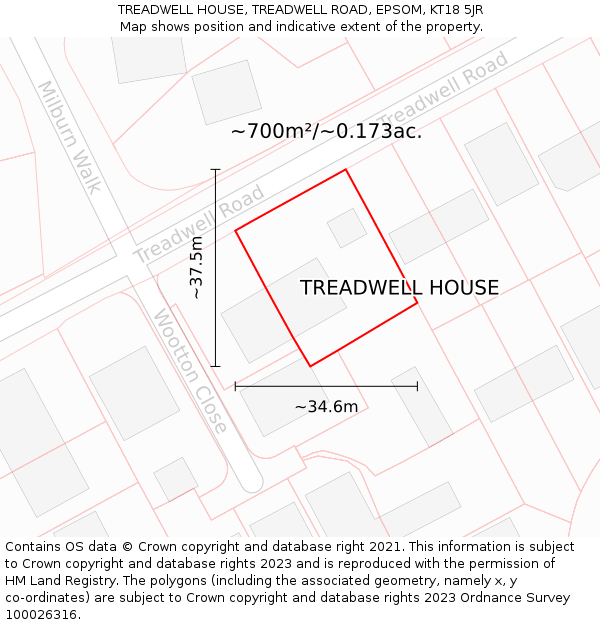 TREADWELL HOUSE, TREADWELL ROAD, EPSOM, KT18 5JR: Plot and title map