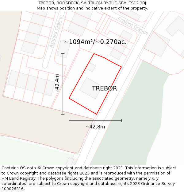 TREBOR, BOOSBECK, SALTBURN-BY-THE-SEA, TS12 3BJ: Plot and title map