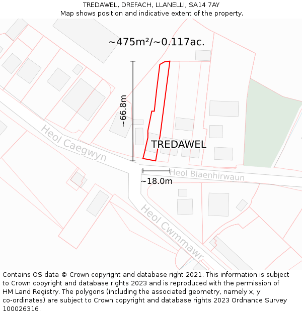 TREDAWEL, DREFACH, LLANELLI, SA14 7AY: Plot and title map