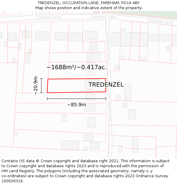 TREDENZEL, OCCUPATION LANE, FAREHAM, PO14 4BY: Plot and title map