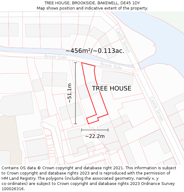 TREE HOUSE, BROOKSIDE, BAKEWELL, DE45 1DY: Plot and title map