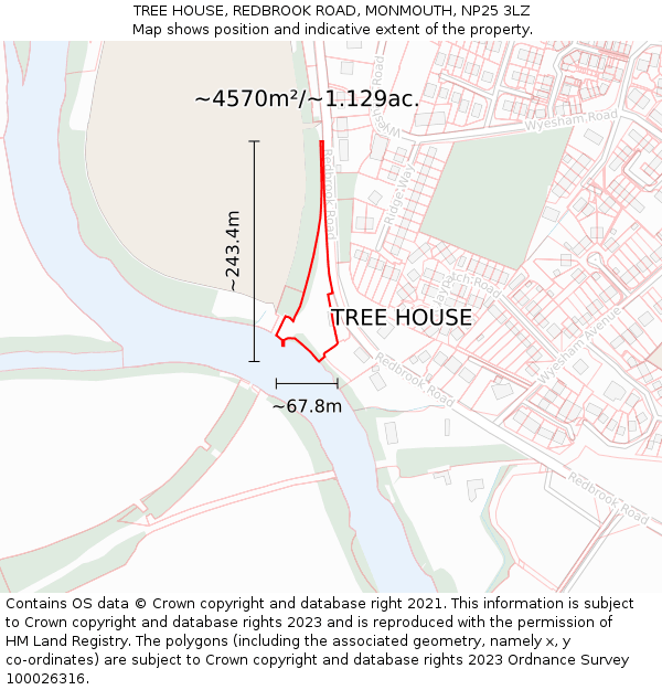 TREE HOUSE, REDBROOK ROAD, MONMOUTH, NP25 3LZ: Plot and title map