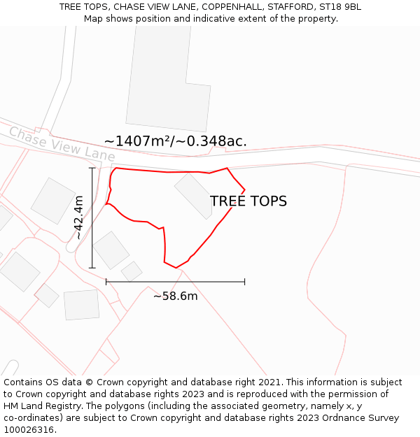 TREE TOPS, CHASE VIEW LANE, COPPENHALL, STAFFORD, ST18 9BL: Plot and title map