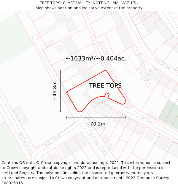 TREE TOPS, CLARE VALLEY, NOTTINGHAM, NG7 1BU: Plot and title map