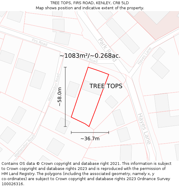 TREE TOPS, FIRS ROAD, KENLEY, CR8 5LD: Plot and title map