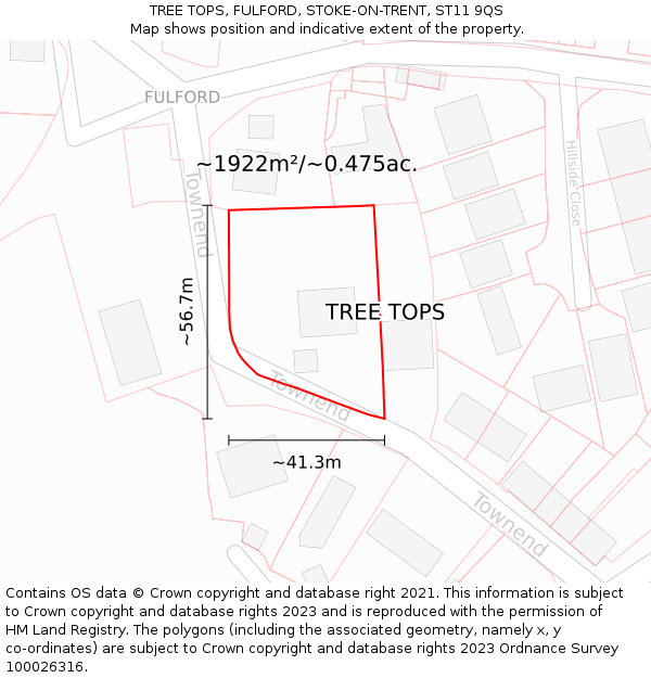 TREE TOPS, FULFORD, STOKE-ON-TRENT, ST11 9QS: Plot and title map