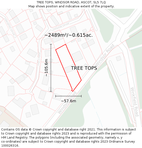 TREE TOPS, WINDSOR ROAD, ASCOT, SL5 7LQ: Plot and title map