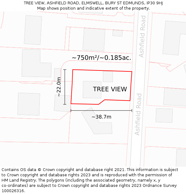 TREE VIEW, ASHFIELD ROAD, ELMSWELL, BURY ST EDMUNDS, IP30 9HJ: Plot and title map