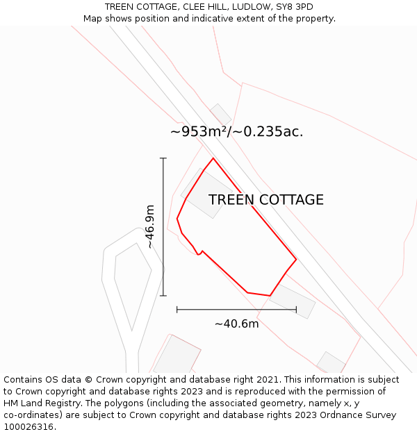 TREEN COTTAGE, CLEE HILL, LUDLOW, SY8 3PD: Plot and title map