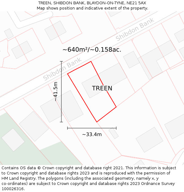 TREEN, SHIBDON BANK, BLAYDON-ON-TYNE, NE21 5AX: Plot and title map