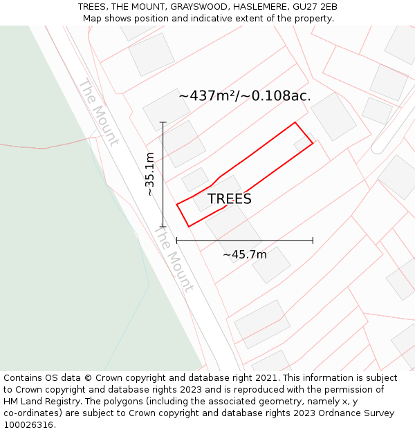 TREES, THE MOUNT, GRAYSWOOD, HASLEMERE, GU27 2EB: Plot and title map