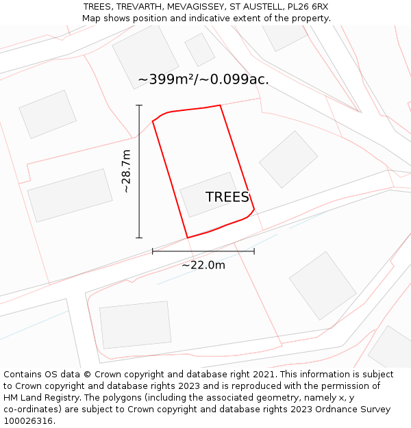 TREES, TREVARTH, MEVAGISSEY, ST AUSTELL, PL26 6RX: Plot and title map