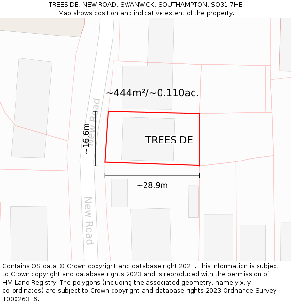 TREESIDE, NEW ROAD, SWANWICK, SOUTHAMPTON, SO31 7HE: Plot and title map