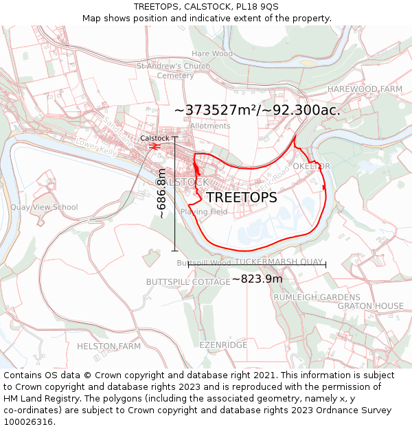 TREETOPS, CALSTOCK, PL18 9QS: Plot and title map