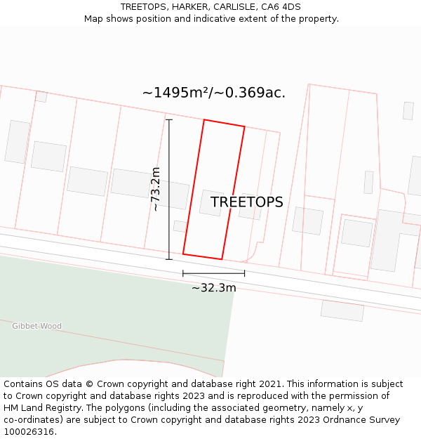 TREETOPS, HARKER, CARLISLE, CA6 4DS: Plot and title map