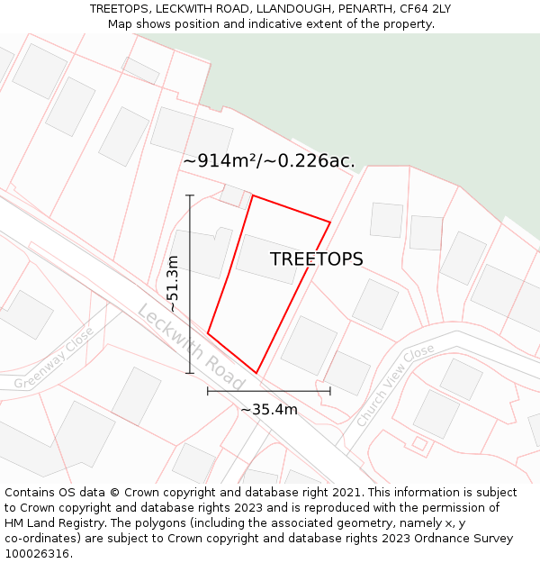 TREETOPS, LECKWITH ROAD, LLANDOUGH, PENARTH, CF64 2LY: Plot and title map