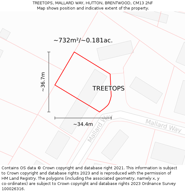 TREETOPS, MALLARD WAY, HUTTON, BRENTWOOD, CM13 2NF: Plot and title map