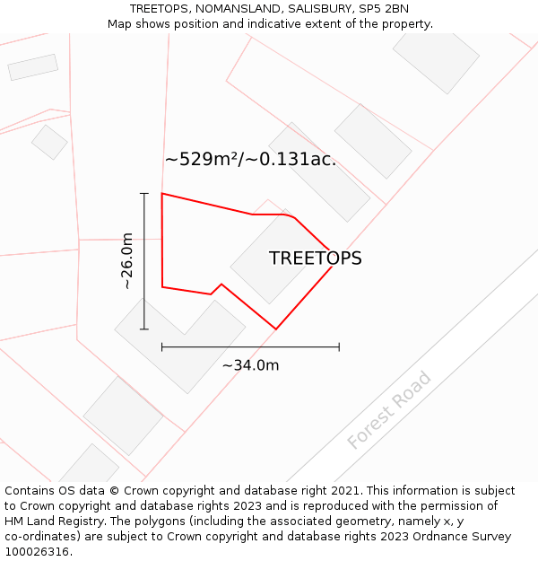 TREETOPS, NOMANSLAND, SALISBURY, SP5 2BN: Plot and title map