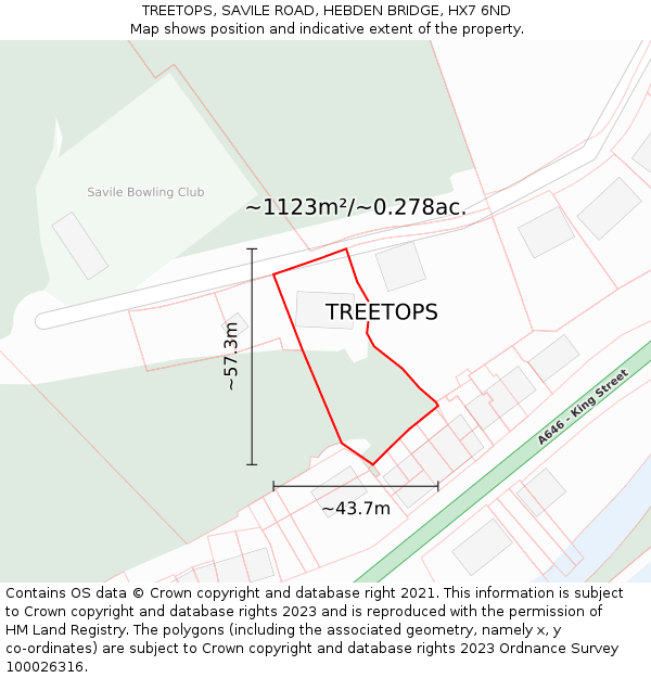 TREETOPS, SAVILE ROAD, HEBDEN BRIDGE, HX7 6ND: Plot and title map