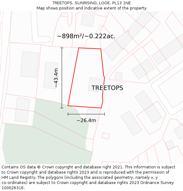 TREETOPS, SUNRISING, LOOE, PL13 1NE: Plot and title map