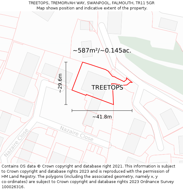 TREETOPS, TREMORVAH WAY, SWANPOOL, FALMOUTH, TR11 5GR: Plot and title map