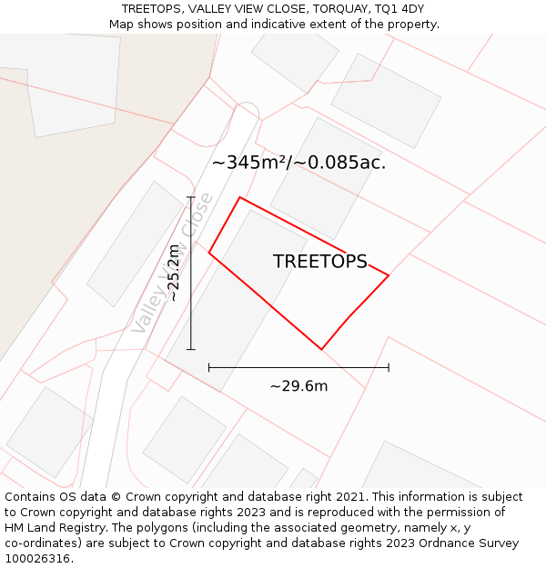 TREETOPS, VALLEY VIEW CLOSE, TORQUAY, TQ1 4DY: Plot and title map
