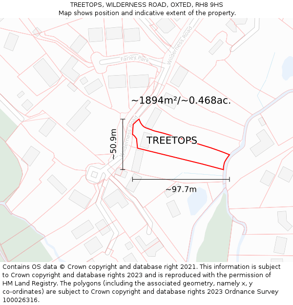 TREETOPS, WILDERNESS ROAD, OXTED, RH8 9HS: Plot and title map