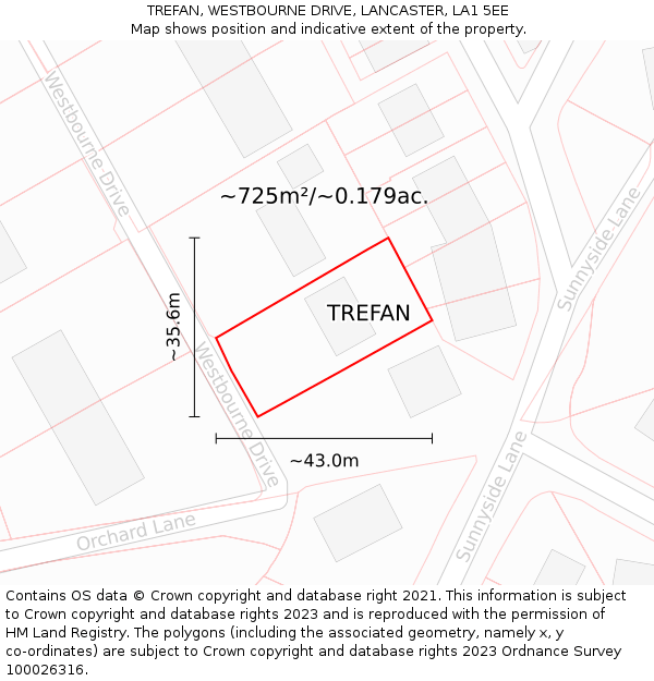 TREFAN, WESTBOURNE DRIVE, LANCASTER, LA1 5EE: Plot and title map