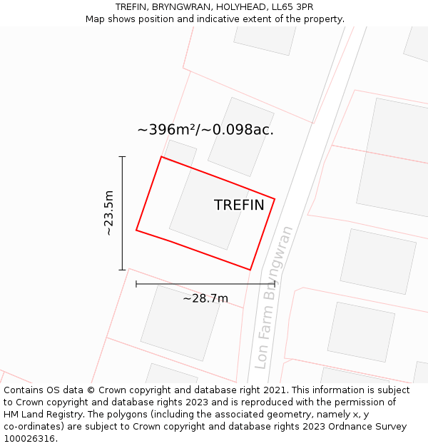 TREFIN, BRYNGWRAN, HOLYHEAD, LL65 3PR: Plot and title map