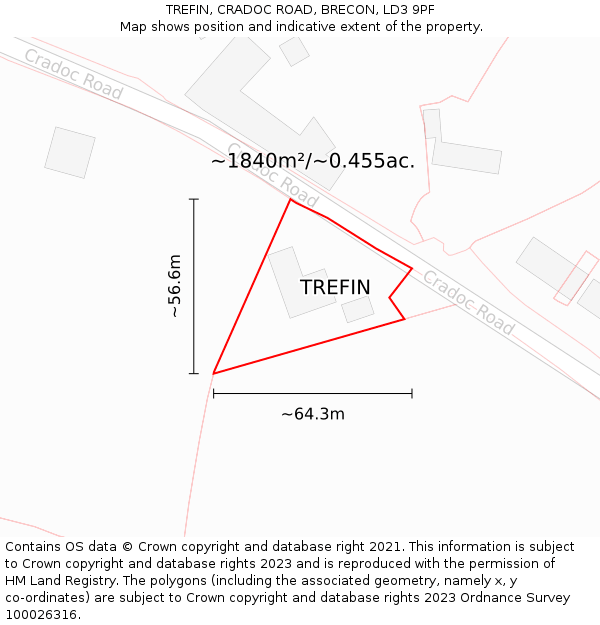 TREFIN, CRADOC ROAD, BRECON, LD3 9PF: Plot and title map