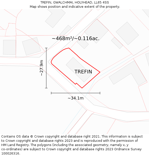TREFIN, GWALCHMAI, HOLYHEAD, LL65 4SS: Plot and title map