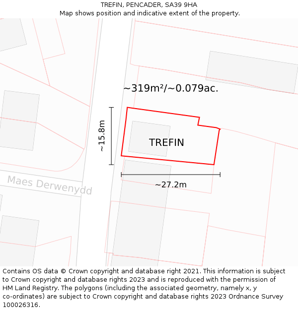 TREFIN, PENCADER, SA39 9HA: Plot and title map