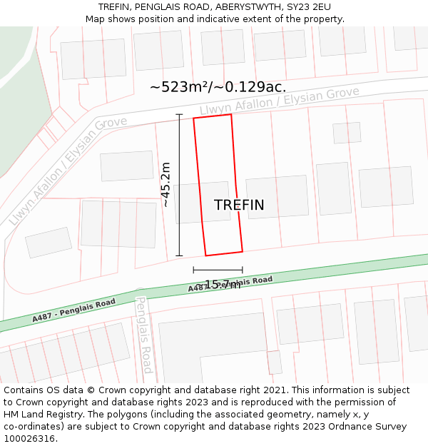 TREFIN, PENGLAIS ROAD, ABERYSTWYTH, SY23 2EU: Plot and title map